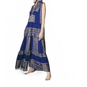 NEW LACE block sleeveless maxi dress in navy + gold